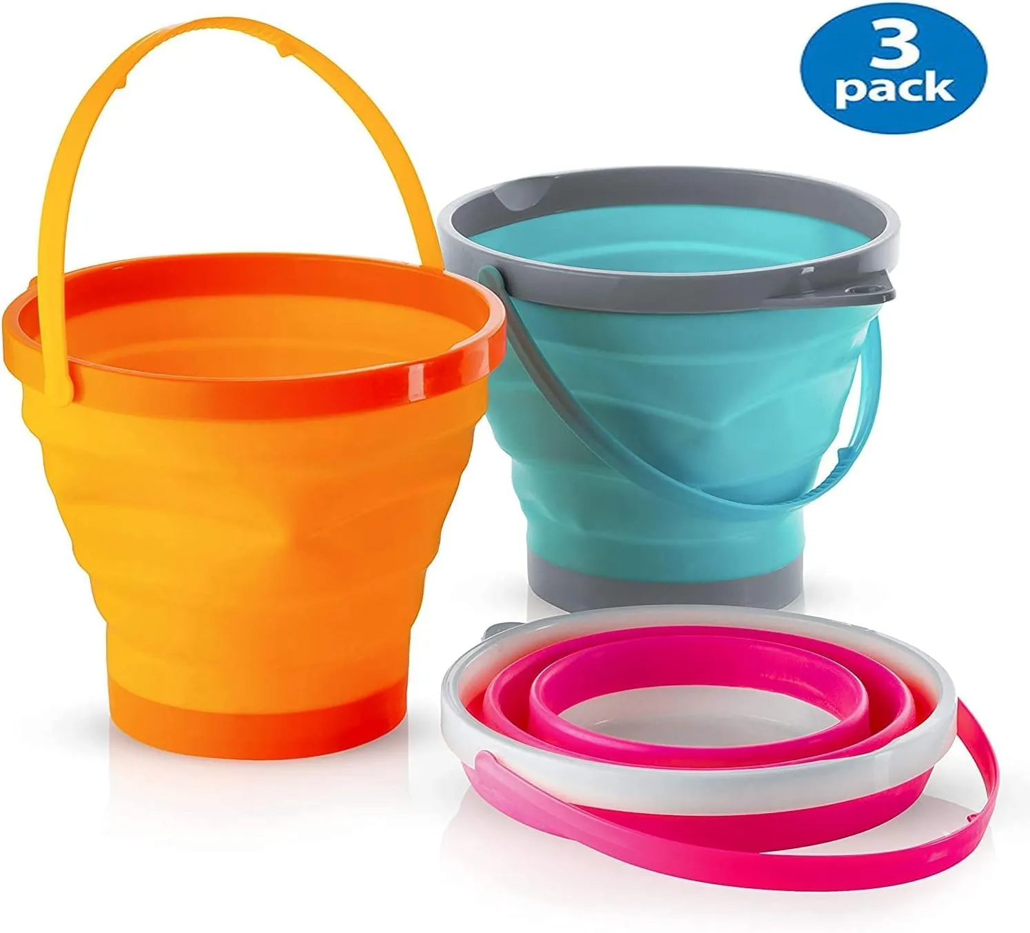 Large Foldable Pail Bucket Set of 3 Collapsible Buckets Multi-Purpose for Beach, Camping Gear Water and Food Jug, Dog Bowls, Cats, Dogs and Puppys, Camping and Fishing Tub (1.5 Gallons / 5 Liters)