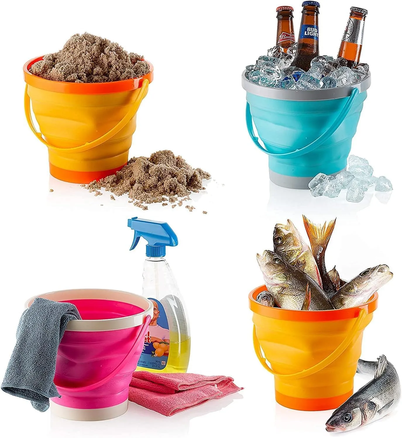 Large Foldable Pail Bucket Set of 3 Collapsible Buckets Multi-Purpose for Beach, Camping Gear Water and Food Jug, Dog Bowls, Cats, Dogs and Puppys, Camping and Fishing Tub (1.5 Gallons / 5 Liters)