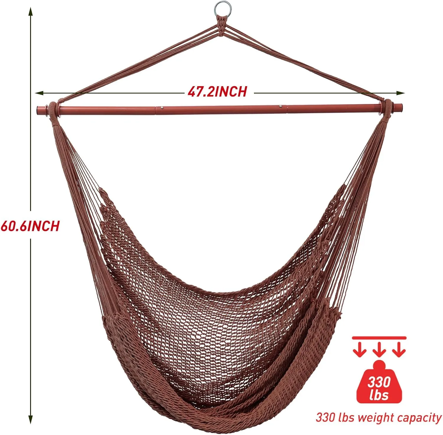 Large Hammock Chair,Caribbean Hammock Chair with Spreader Bar,Large Hammock Swing Chair,Rope Hanging Chair for Indoor/Outdoor/Backyard/Living Room, Max 300 LBS