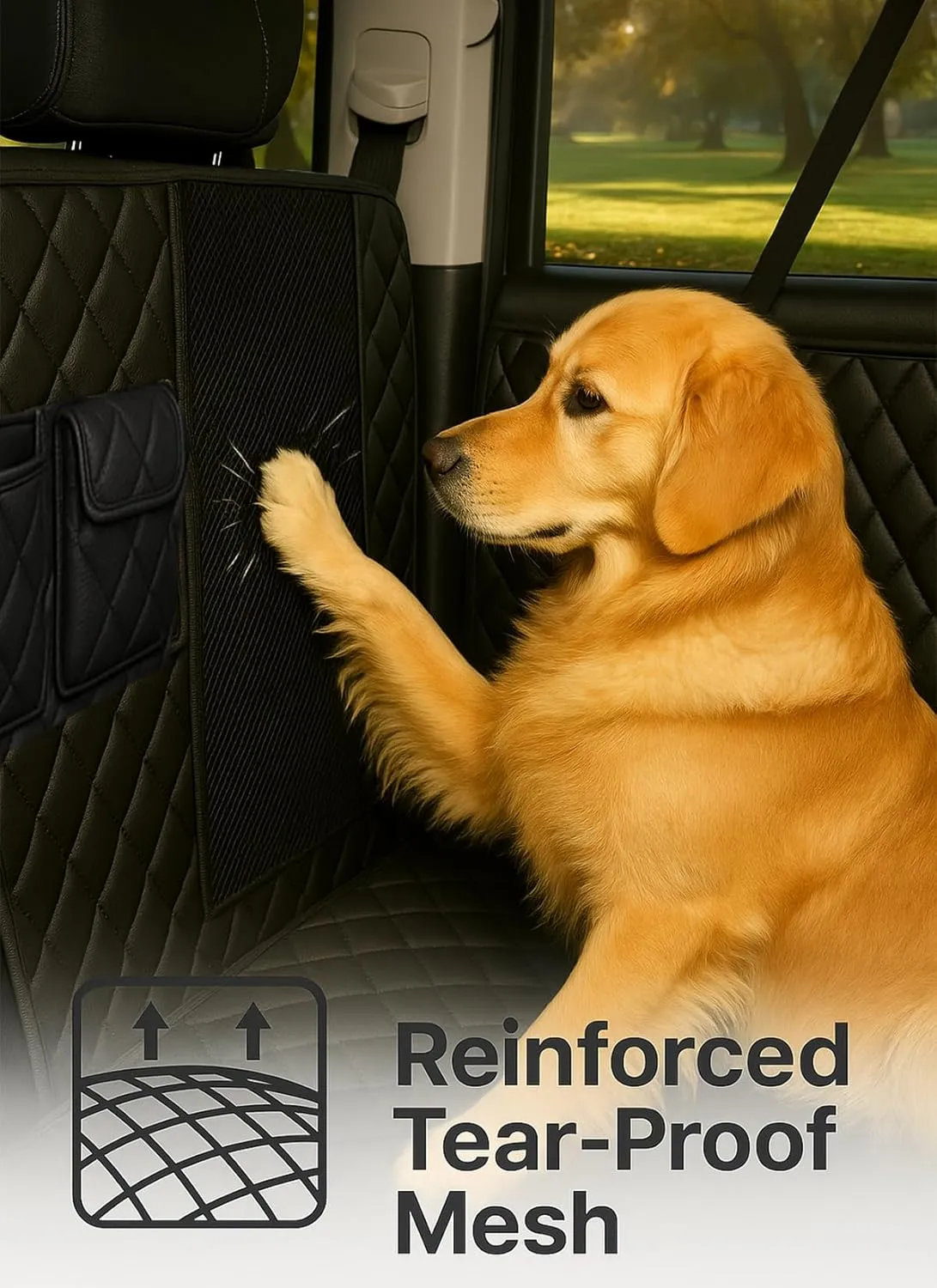 Large SUV, Pickup Truck & Full-Size Dog seat Cover for Backseat– Waterproof, Hammock Pet Seat Protector；Heavy-Duty Hammock Style with Seat Belt，