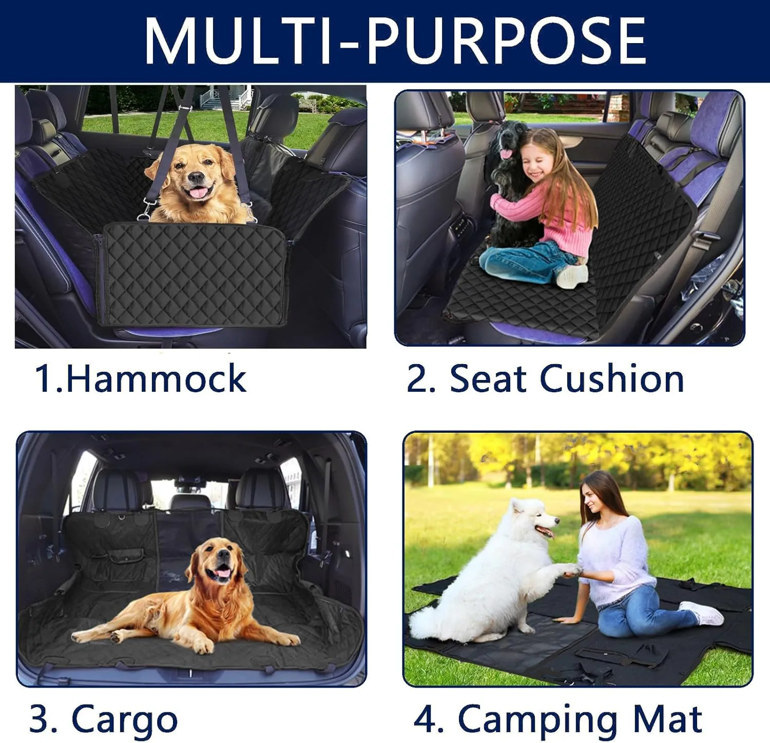 Large SUV, Pickup Truck & Full-Size Dog seat Cover for Backseat– Waterproof, Hammock Pet Seat Protector；Heavy-Duty Hammock Style with Seat Belt，