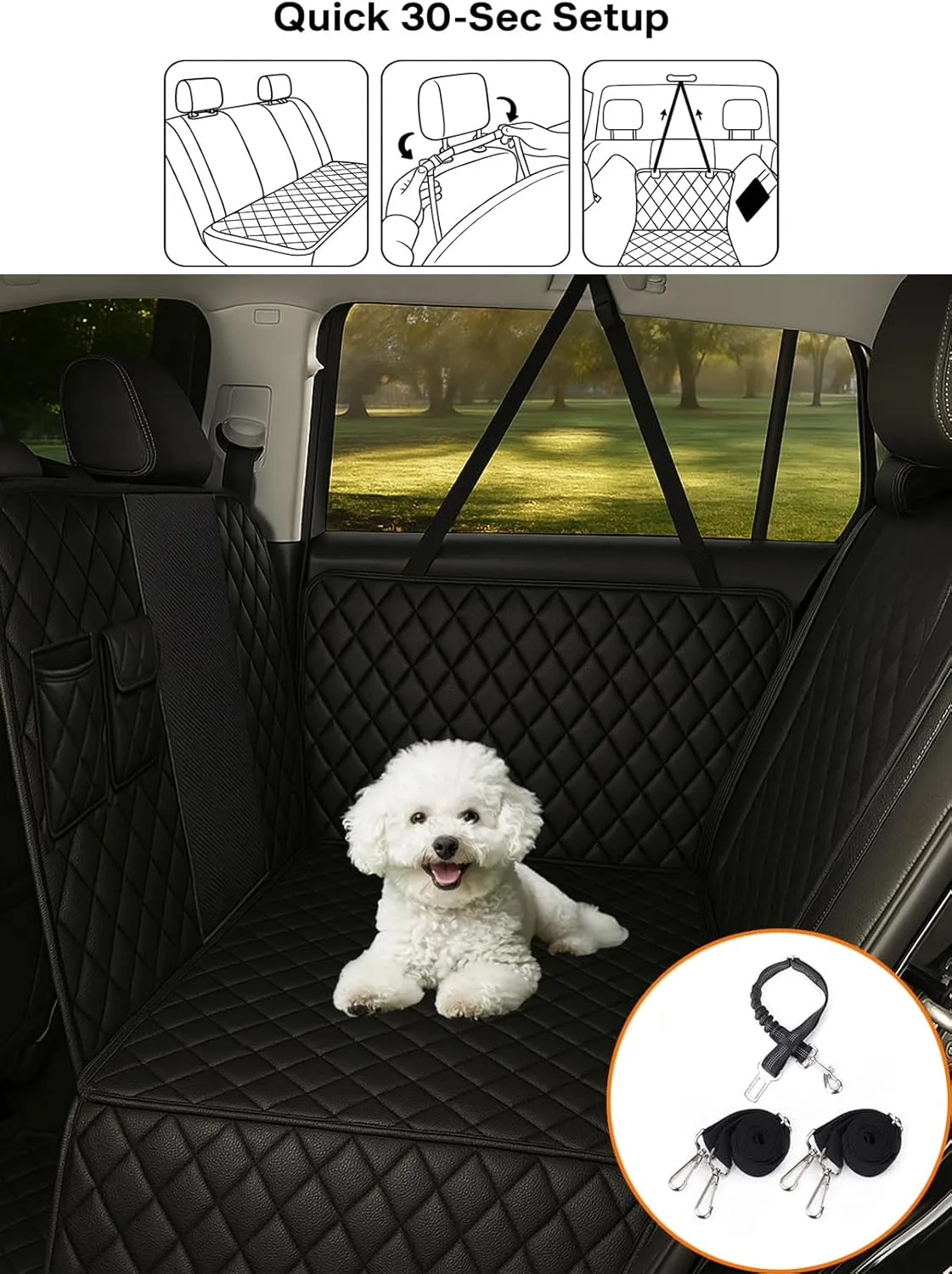 Large SUV, Pickup Truck & Full-Size Dog seat Cover for Backseat– Waterproof, Hammock Pet Seat Protector；Heavy-Duty Hammock Style with Seat Belt，