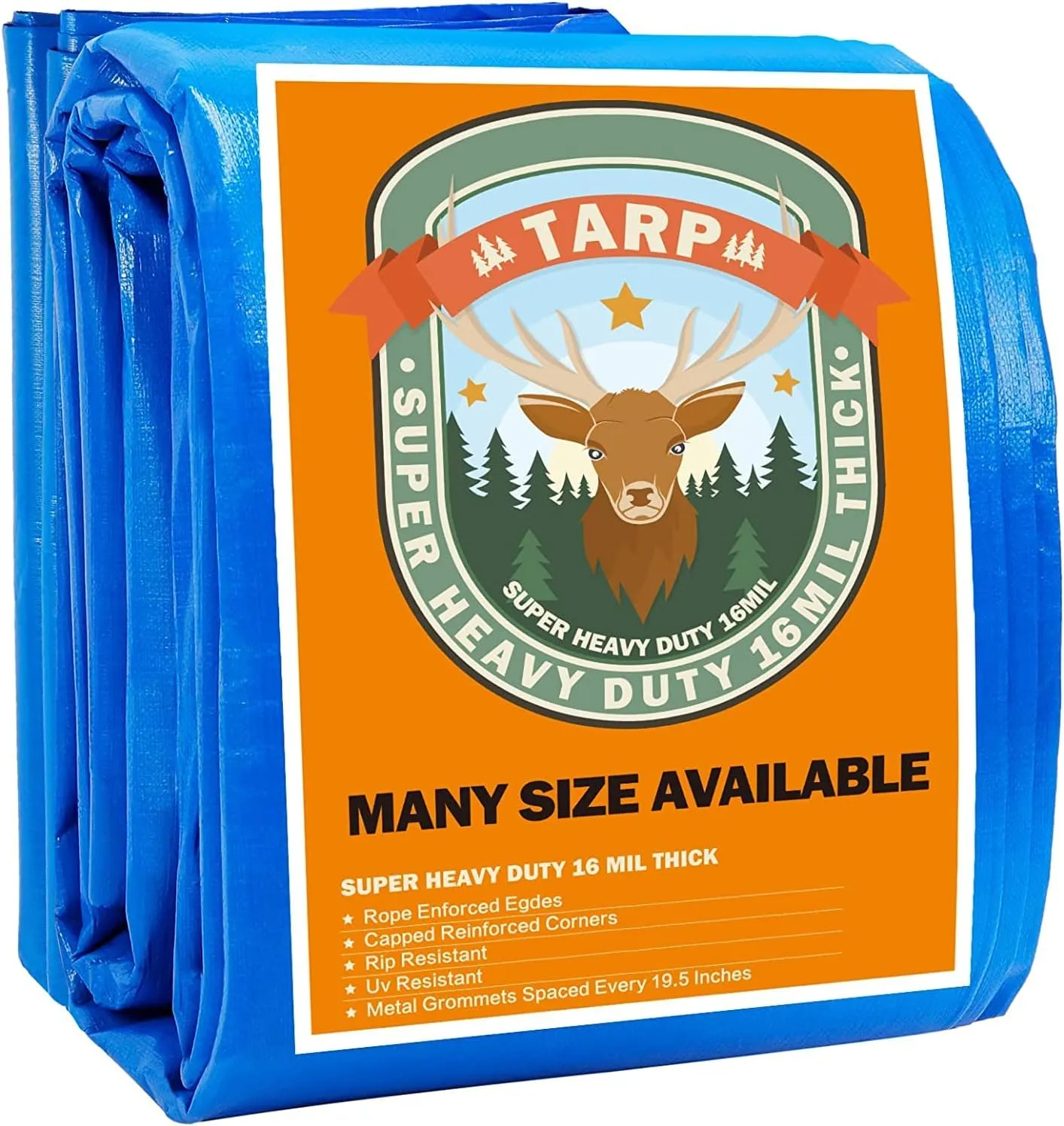 Large Tarp, Tarps Heavy Duty Waterproof 20x40, Waterproof Plastic Poly 16 Mil Thick Tarpaulin with Metal Grommets Every 19.5 Inches - Emergency Rain Shelter, Outdoor Cover, and Camping Use