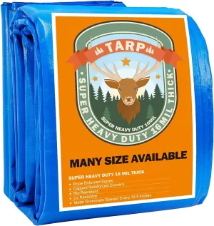 Large Tarp, Tarps Heavy Duty Waterproof 20x40, Waterproof Plastic Poly 16 Mil Thick Tarpaulin with Metal Grommets Every 19.5 Inches - Emergency Rain Shelter, Outdoor Cover, and Camping Use