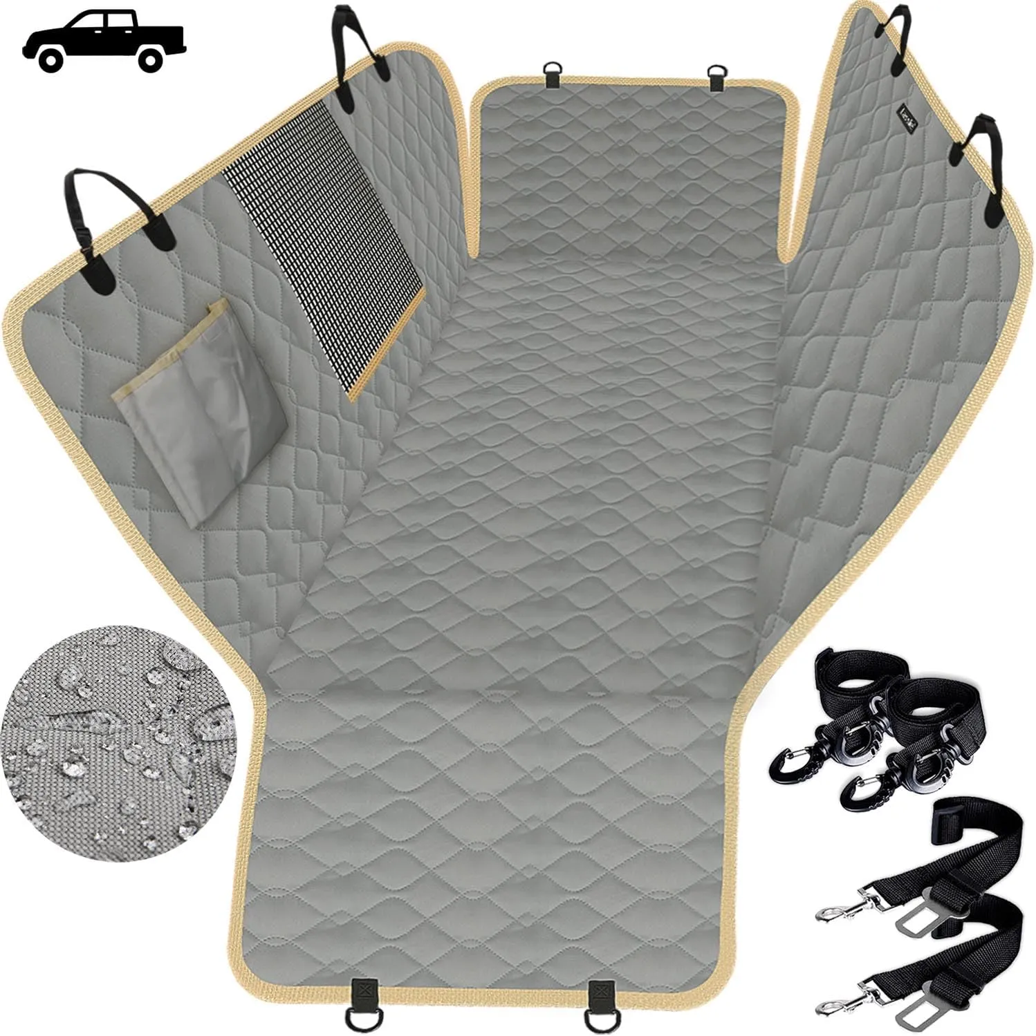 Lassie Truck Dog Car Seat Covers Back Seat, F150 F250 Waterproof Dog Car Hammock for Truck, Backseat Pet Cover for Car Compatible with Ram 1500,2500,Silverado Sierra Tundra