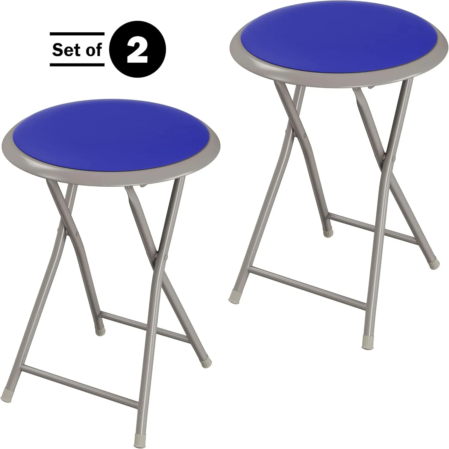 Lavish Home Folding Stool Set - Set of 2 Heavy Duty 18-Inch Stools with 225lb Capacity for Kitchen, Dorm, or Rec Room - Portable Stools for Adults (Blue)
