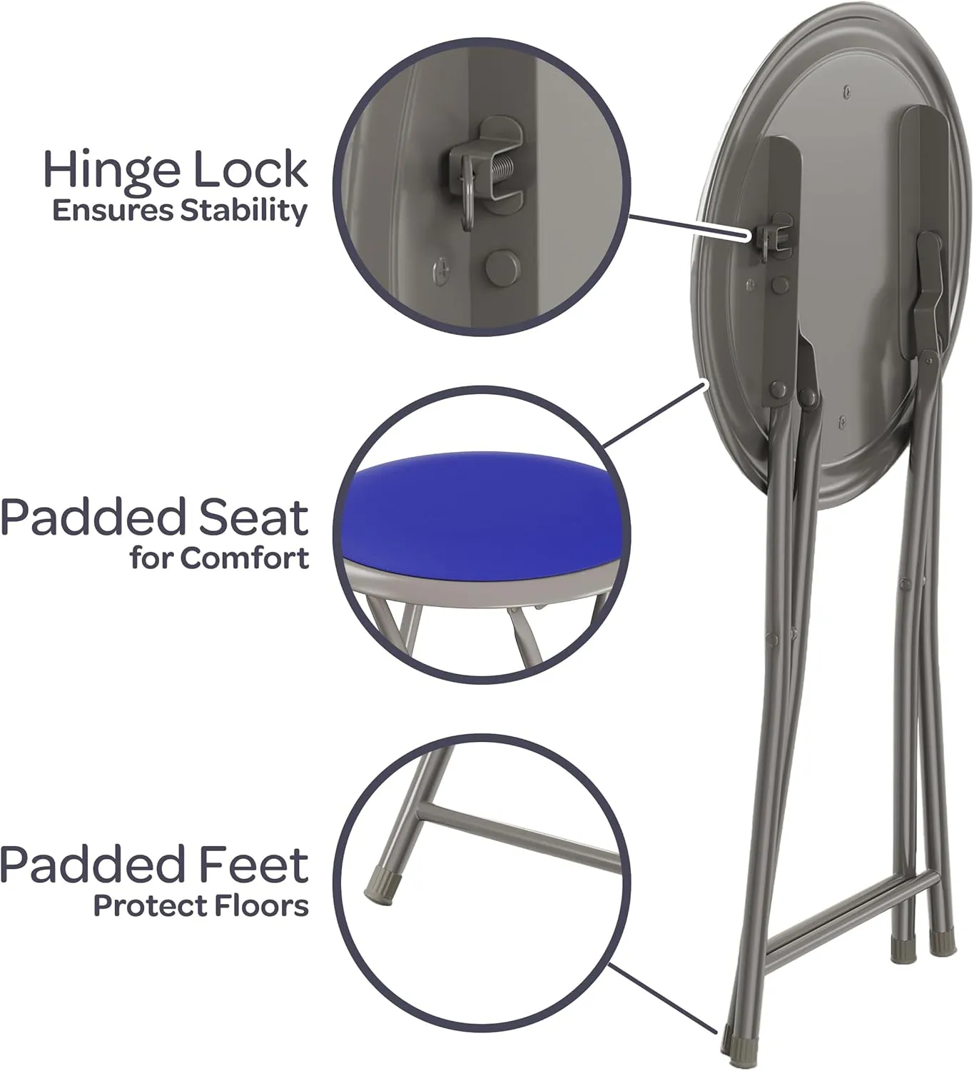 Lavish Home Folding Stool Set - Set of 2 Heavy Duty 18-Inch Stools with 225lb Capacity for Kitchen, Dorm, or Rec Room - Portable Stools for Adults (Blue)