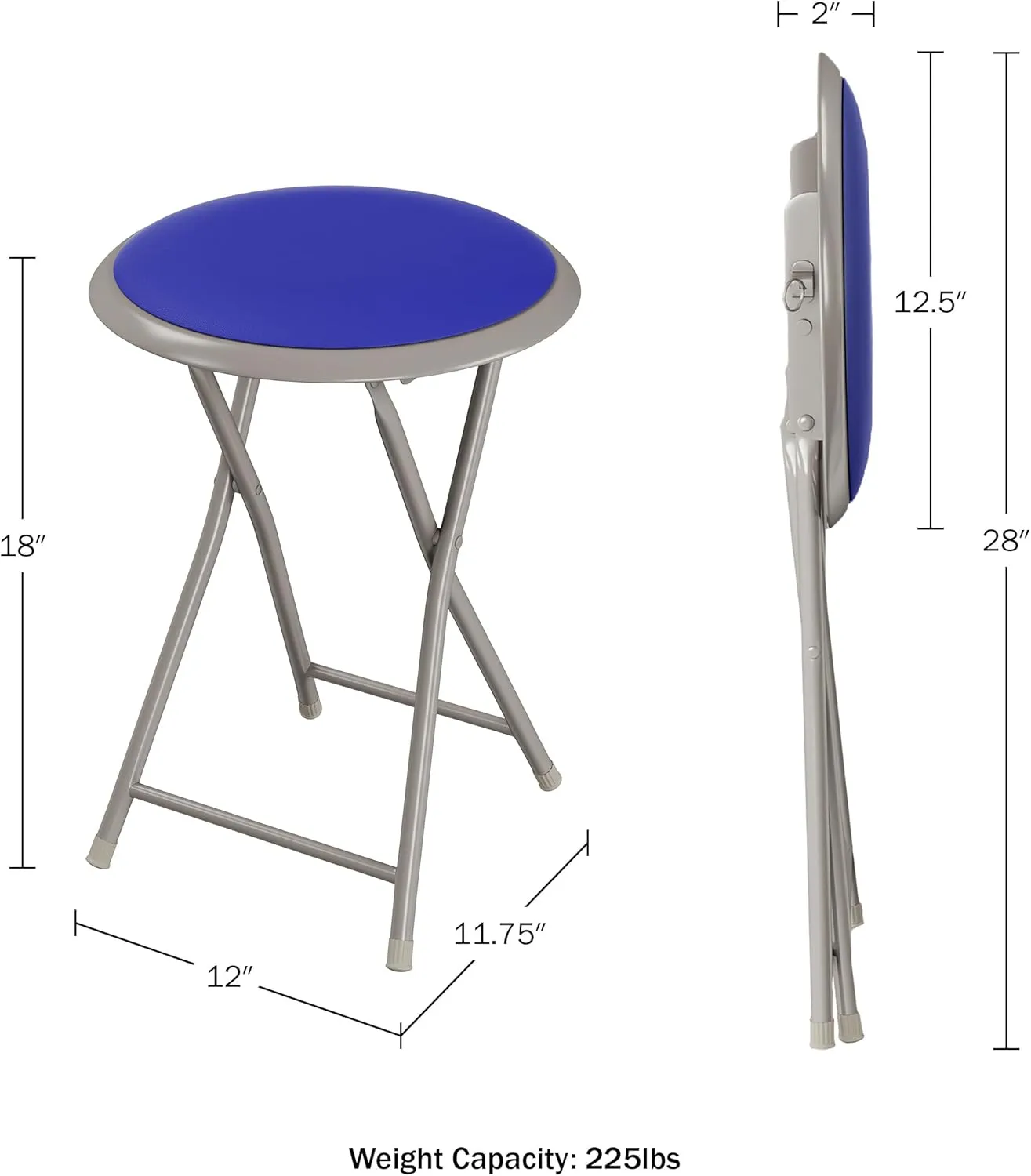Lavish Home Folding Stool Set - Set of 2 Heavy Duty 18-Inch Stools with 225lb Capacity for Kitchen, Dorm, or Rec Room - Portable Stools for Adults (Blue)