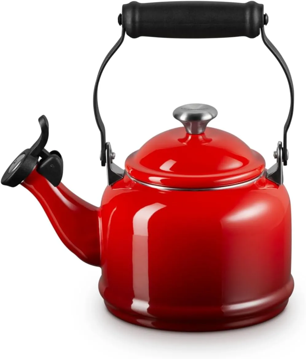 Le Creuset Enamel On Steel Demi Tea Kettle with Metal Finishes, 1.25 qt, Cerise