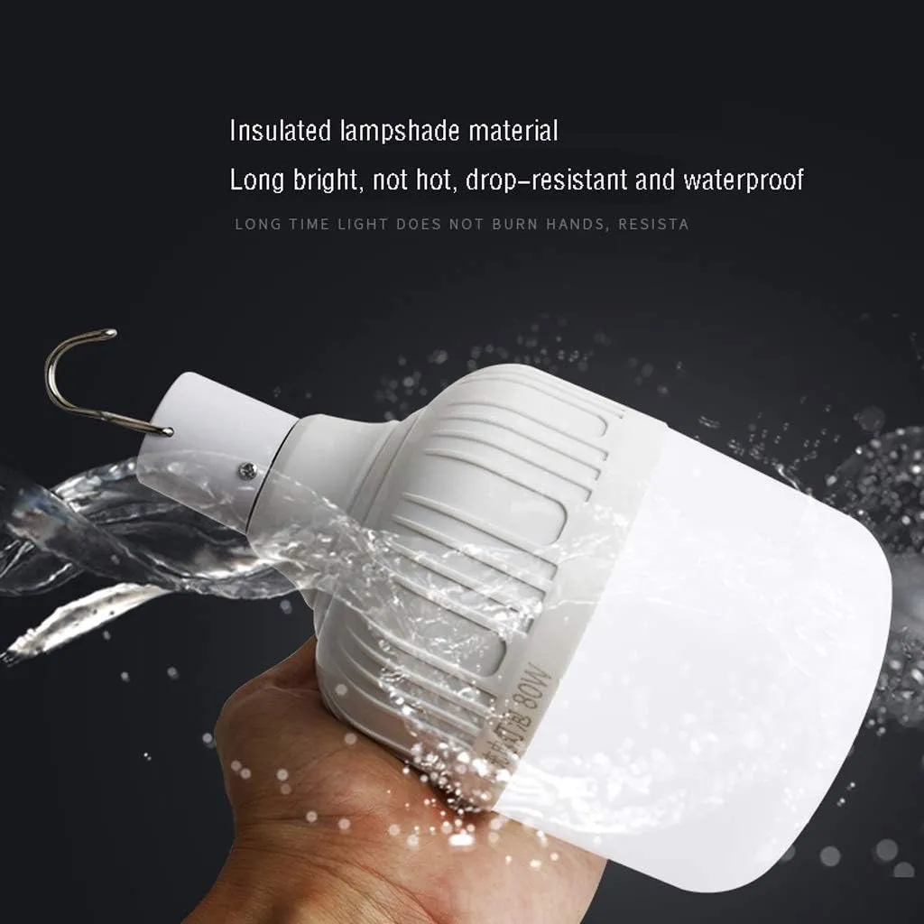 LED Light Bulb 3 Lighting Modes Camping Light Waterproof Outdoor Rechargeable Lamp for Tent Lantern/Patio/Garden/Power Failure/BBQ (Size : 80W)