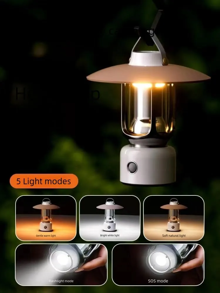 LED Mini Camping Lantern, Type-C Rechargeable, 5 Modes, Emergency Flashlight, Outdoor Portable Light (Black)
