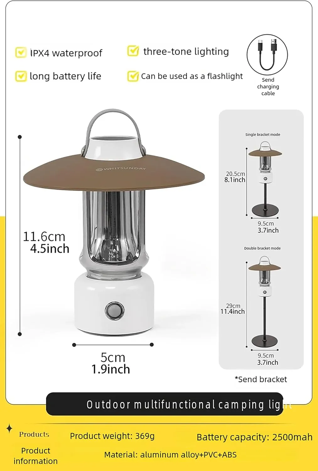 LED Mini Camping Lantern, Type-C Rechargeable, 5 Modes, Emergency Flashlight, Outdoor Portable Light (Black)