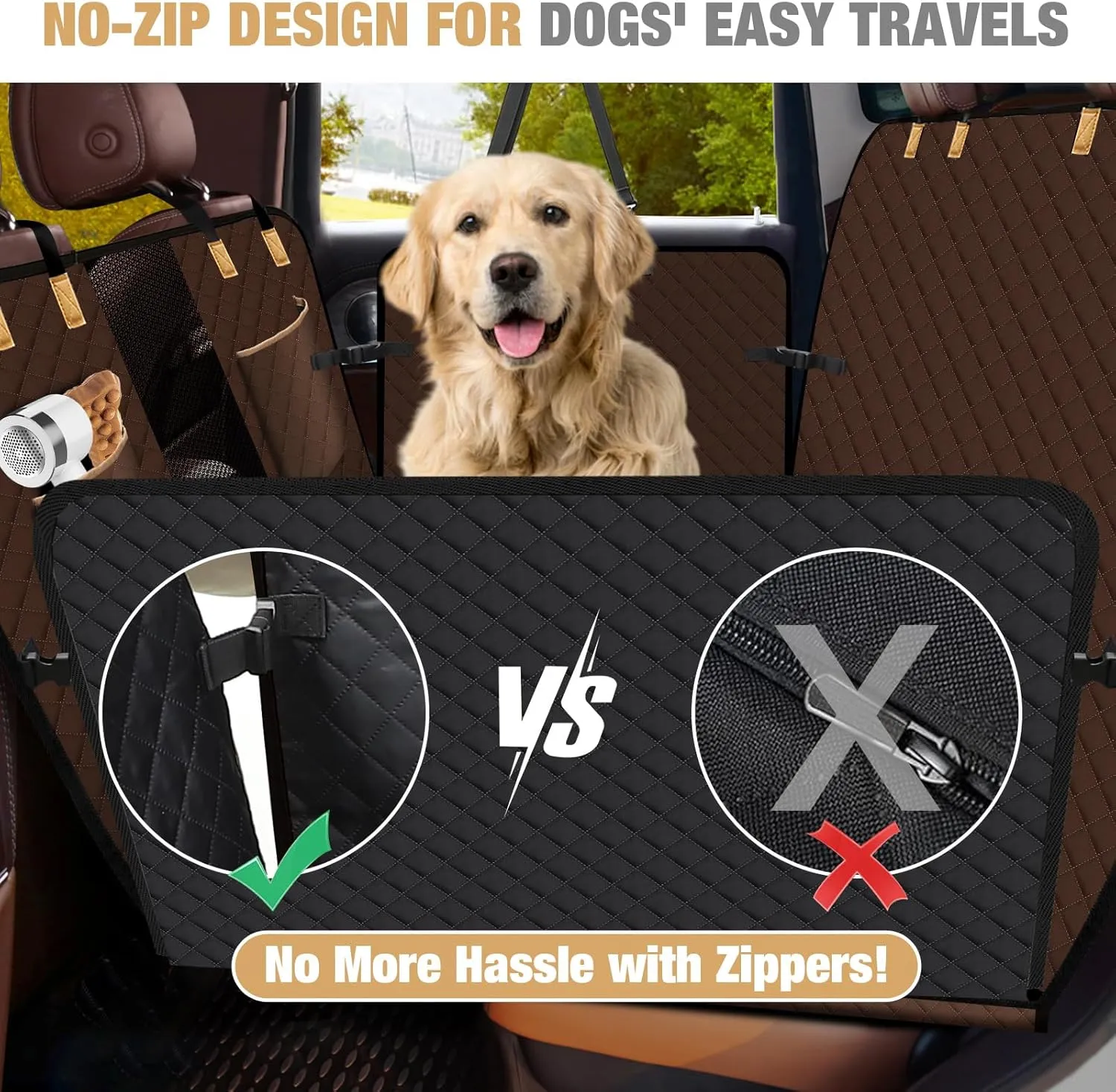 Lekereise Dog Car Seat Cover for Back Seat,Hard Bottom Dog Hammock for Car,Camping Air Mattress (Bronze)