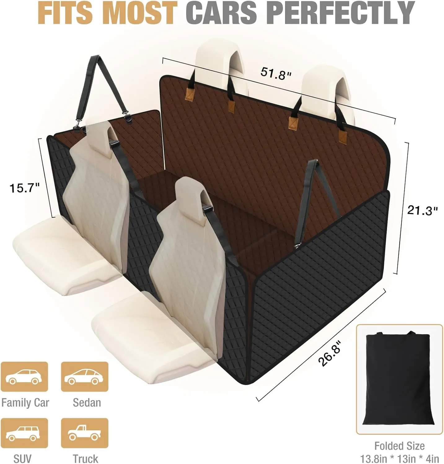 Lekereise Dog Car Seat Cover for Back Seat,Hard Bottom Dog Hammock for Car,Camping Air Mattress (Bronze)