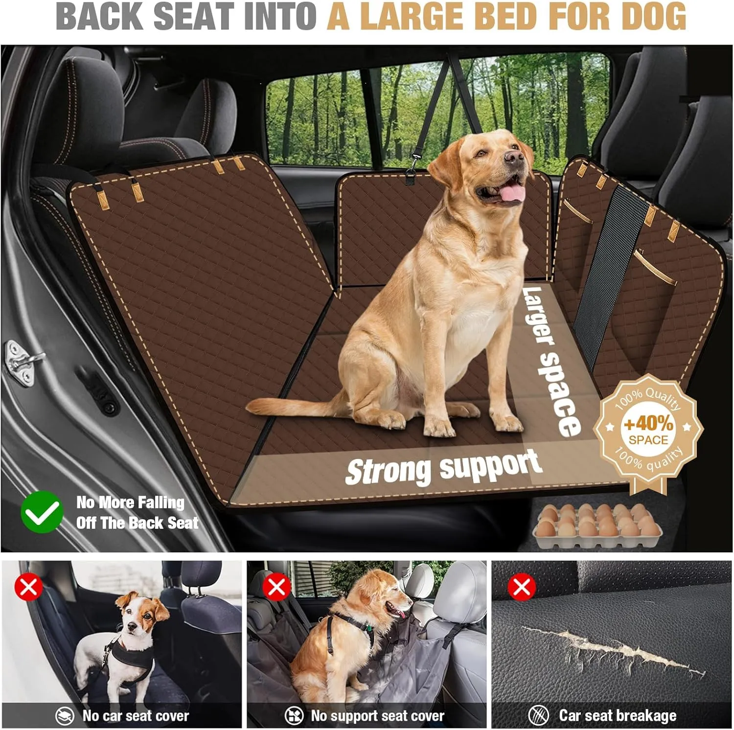 Lekereise Dog Car Seat Cover for Back Seat,Hard Bottom Dog Hammock for Car,Camping Air Mattress (Bronze)