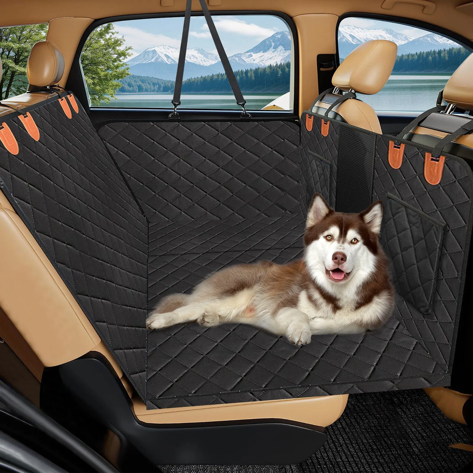 LFC PETS Dog Car Seat Cover for Back Seat, Back Seat Extender for Dogs-Large Space with Hard Bottom, Waterproof Dog Car Hammock for Pet Travel