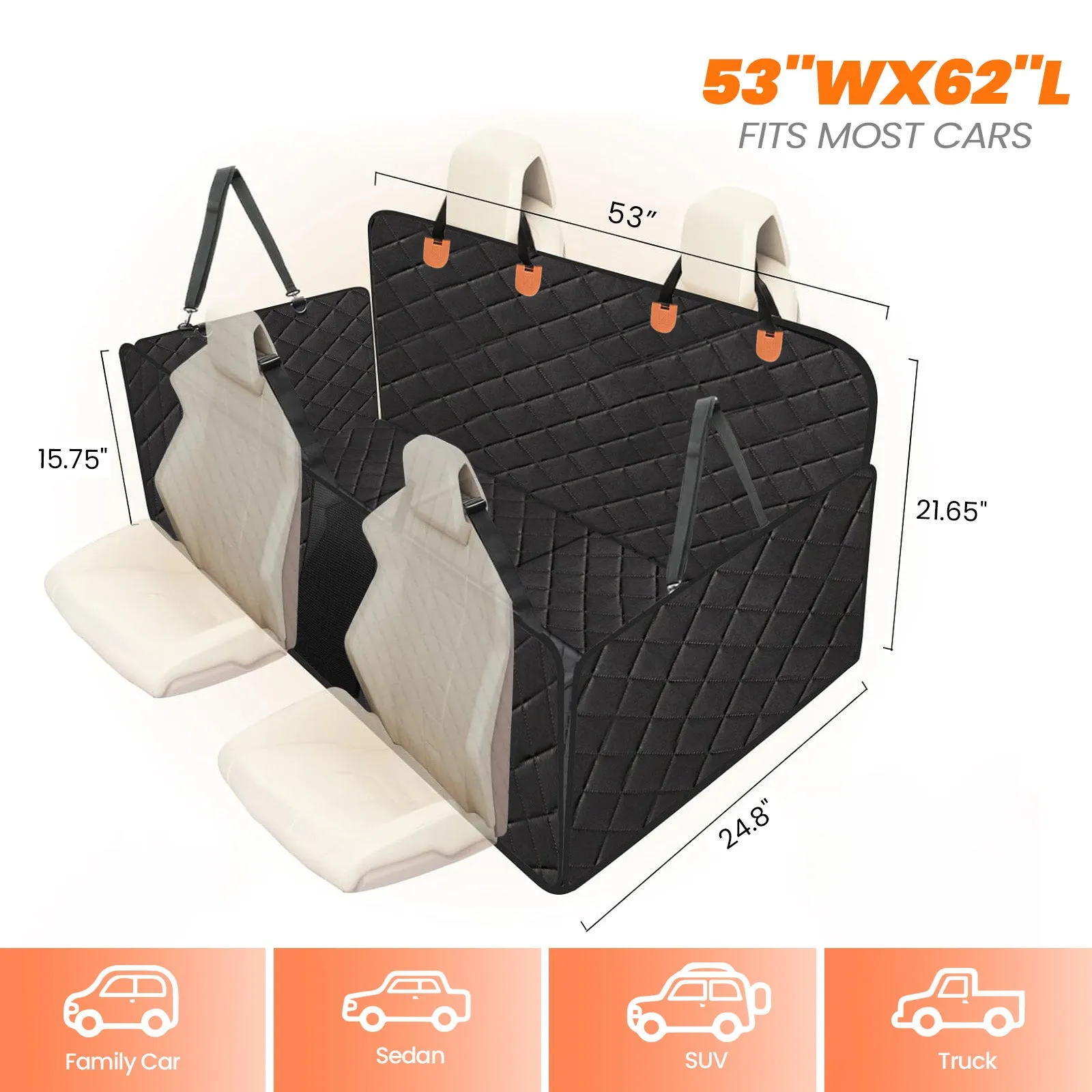 LFC PETS Dog Car Seat Cover for Back Seat, Back Seat Extender for Dogs-Large Space with Hard Bottom, Waterproof Dog Car Hammock for Pet Travel