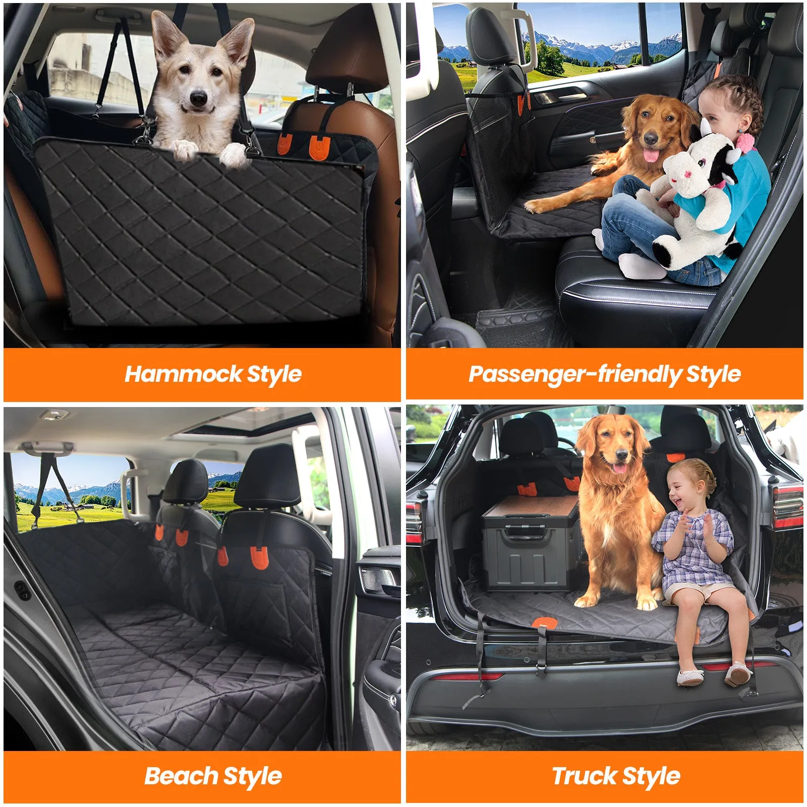 LFC PETS Dog Car Seat Cover for Back Seat, Back Seat Extender for Dogs-Large Space with Hard Bottom, Waterproof Dog Car Hammock for Pet Travel