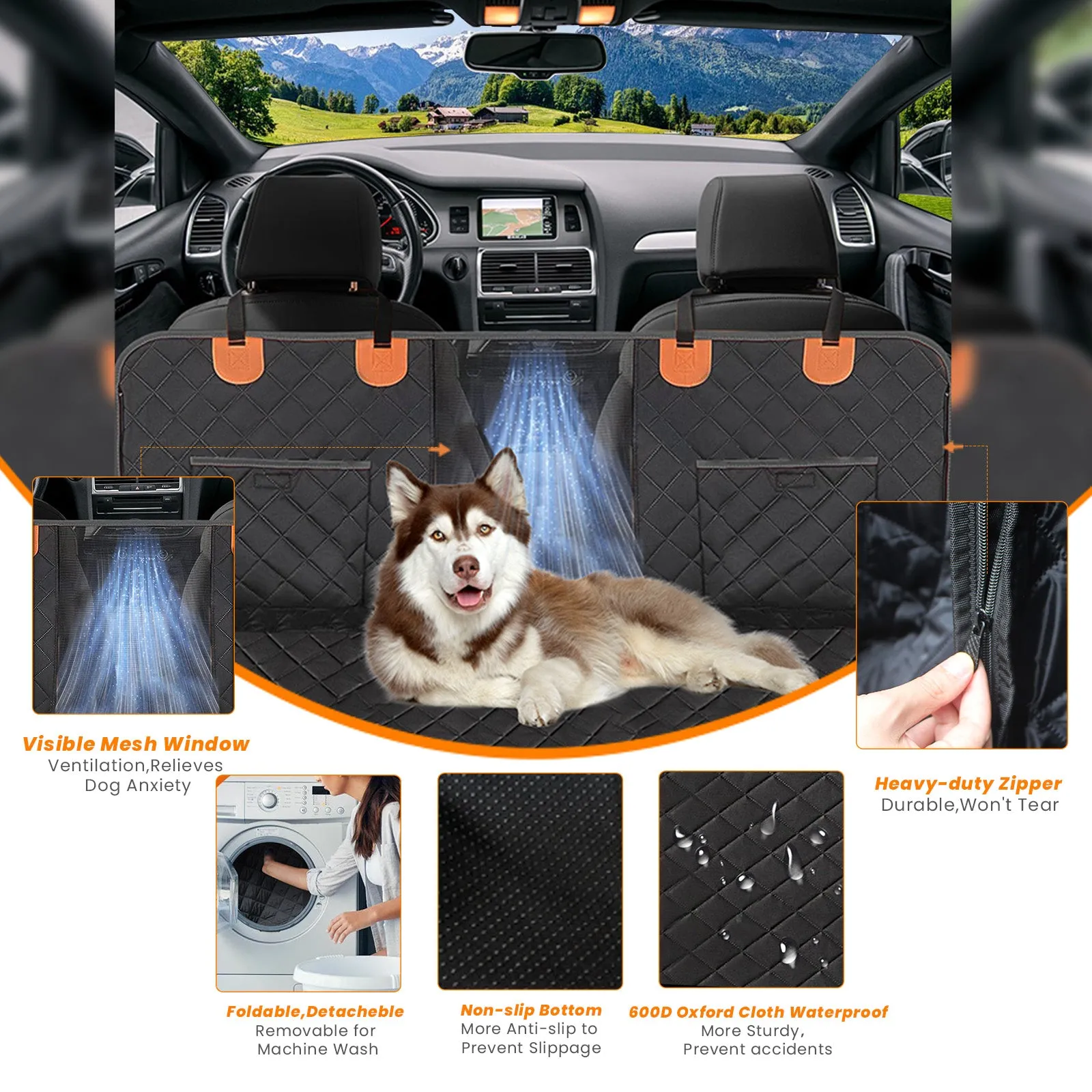 LFC PETS Dog Car Seat Cover for Back Seat, Back Seat Extender for Dogs-Large Space with Hard Bottom, Waterproof Dog Car Hammock for Pet Travel