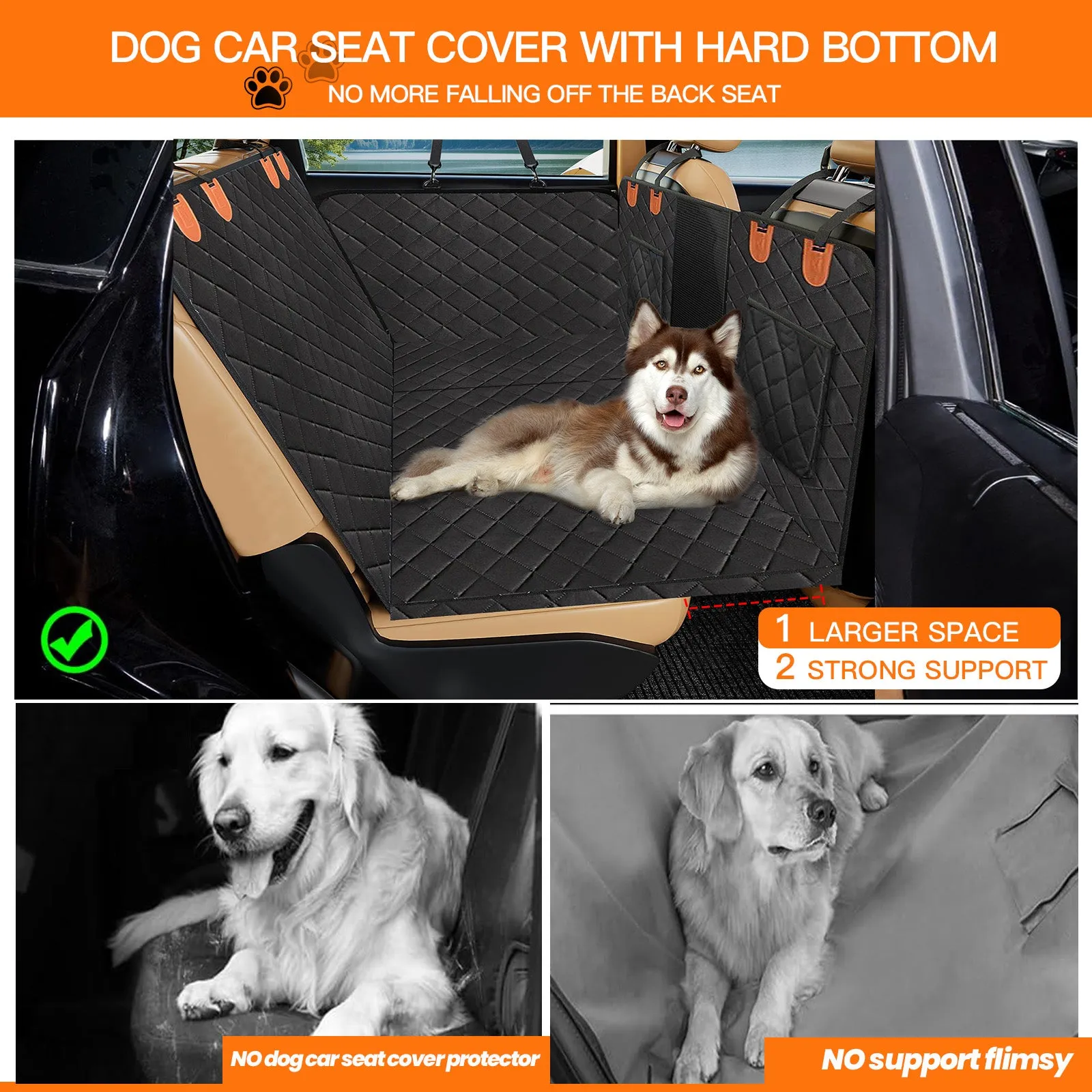 LFC PETS Dog Car Seat Cover for Back Seat, Back Seat Extender for Dogs-Large Space with Hard Bottom, Waterproof Dog Car Hammock for Pet Travel