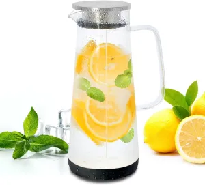 LHS One-Touch Tea Maker, 2-in-1 Teapot and Kettle with Stainless Steel Filter Lid for Loose Tea – Glass Teapot (1.2Liter / 40Oz) - BPA-Free for Cold Brew Tea, Juice