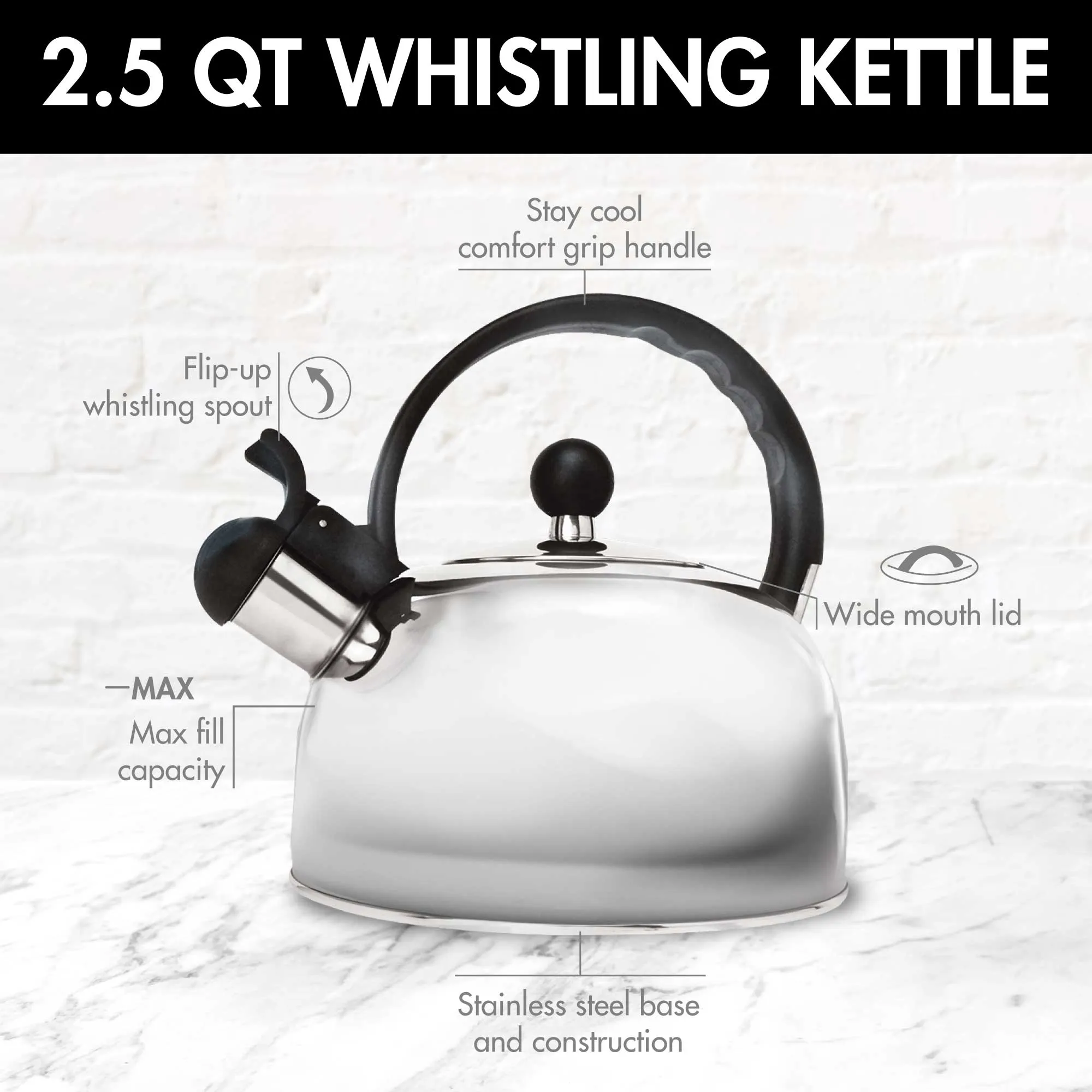 Liberty Kettle, 2.5 Qt, Whistling Spout, Fast To Boil - Primula
