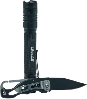 LitezAll Tactical Flashlight and Pocket Knife Combo, 280 Lumen Twist-to-Focus Flashlight with 5-Hour Runtime & Folding Knife with Safety Lock, Aluminum Construction – EDC, Camping, Survival Gift Set