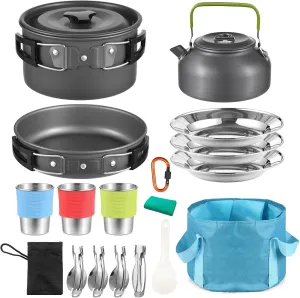 Lixada 22PCS Camping Cookware Kit Camping Utensils Cooking Set Camping Pot Pan Cooking Set Camp Cookware Set with Mesh Bag for Outdoor Camping Hiking Backpacking 1-3 Person