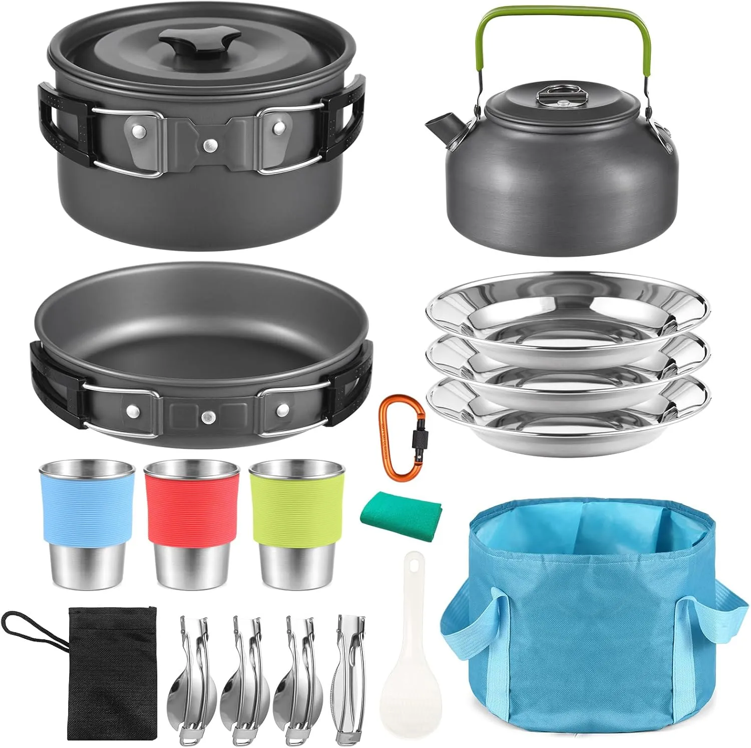 Lixada 22PCS Camping Cookware Kit Camping Utensils Cooking Set Camping Pot Pan Cooking Set Camp Cookware Set with Mesh Bag for Outdoor Camping Hiking Backpacking 1-3 Person