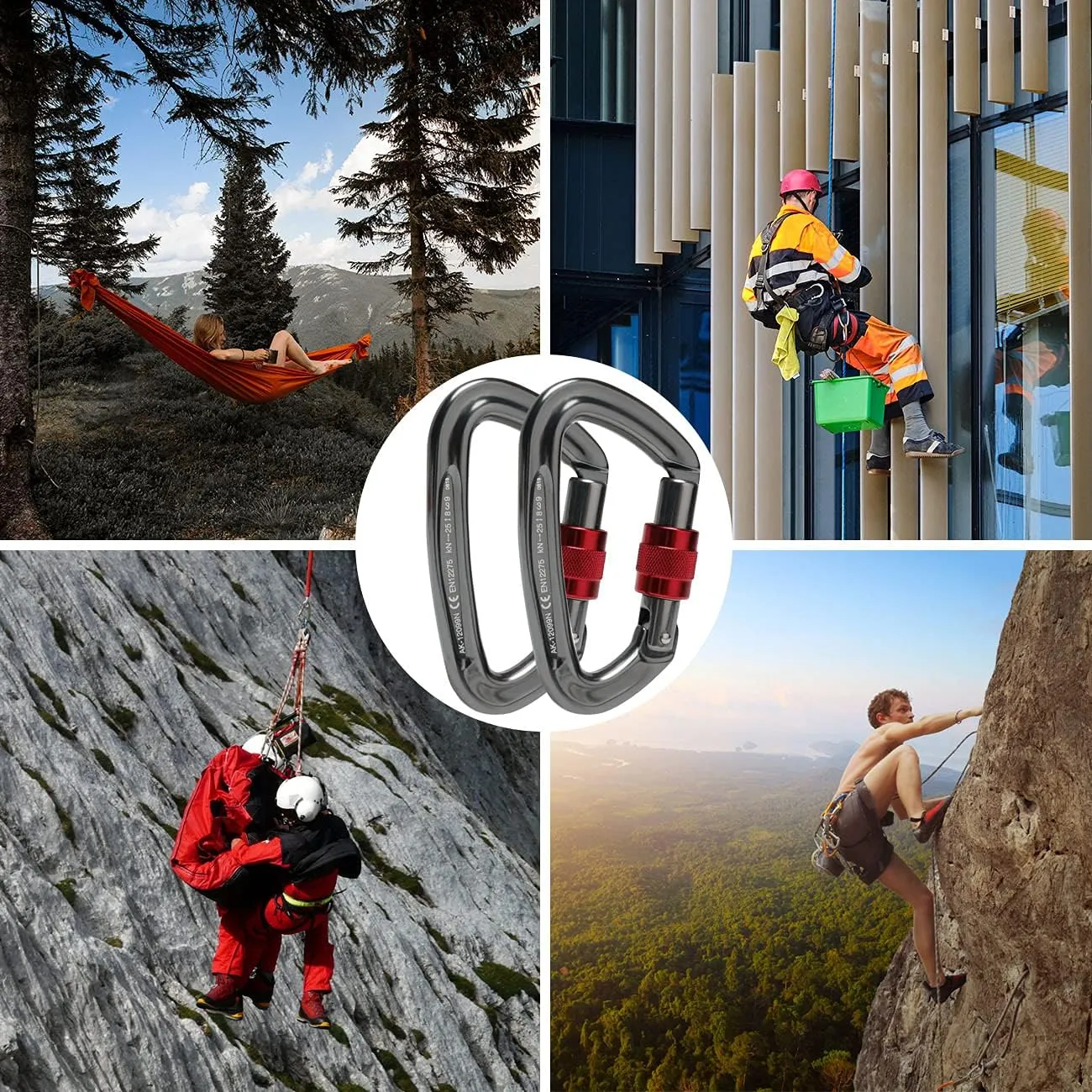 Locking Carabiner - 25kN 5600lb Climbing Carabiner Screw Gate D Shape Carabiner
