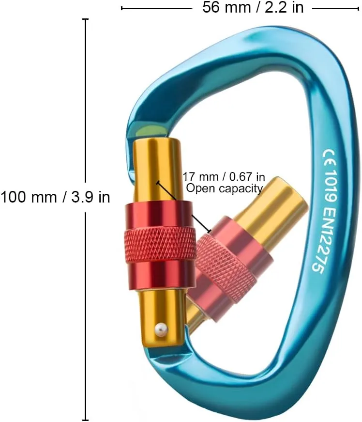 Locking Carabiner - 25kN 5600lb Climbing Carabiner Screw Gate D Shape Carabiner