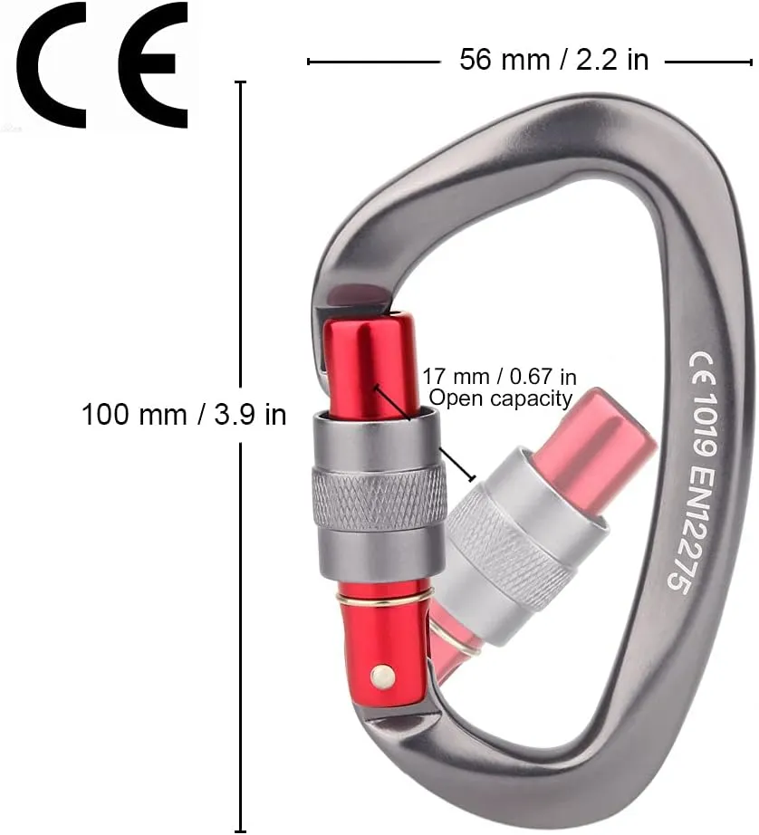 Locking Carabiner - 25kN 5600lb Climbing Carabiner Screw Gate D Shape Carabiner