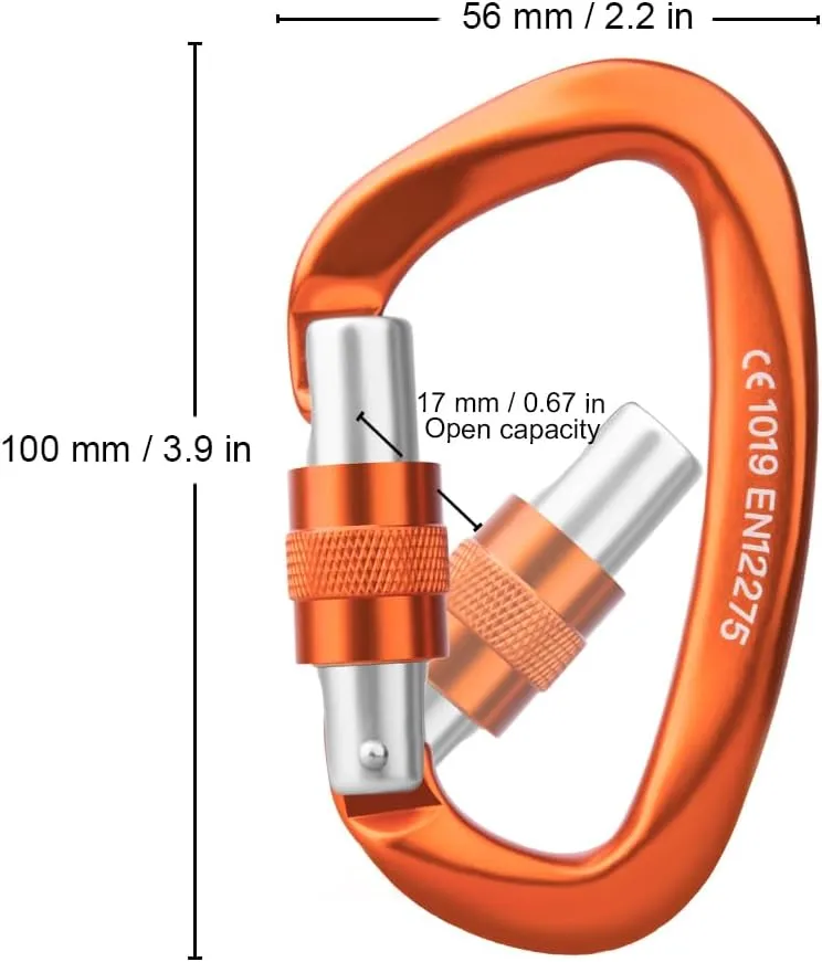Locking Carabiner - 25kN 5600lb Climbing Carabiner Screw Gate D Shape Carabiner