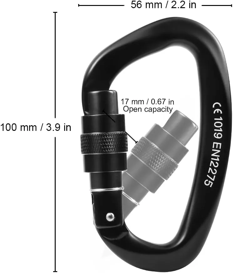 Locking Carabiner - 25kN 5600lb Climbing Carabiner Screw Gate D Shape Carabiner