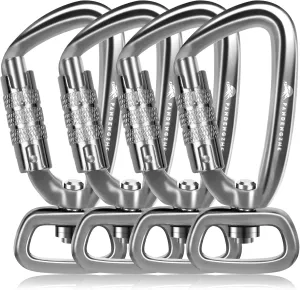Locking Carabiner Clip 2.5" with Swivel Ring for Securing Pets, Dog Leash Harness, Camping, Hiking, Keychains