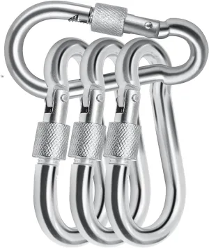 Locking Carabiner Clips, Stainless Steel Spring Snap Hook Locking Carabiner Heavy Duty - 304 Premium Stainless Steel Thumb Screw Carabiner Clip