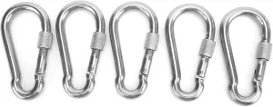 Locking Carabiners Heavy Duty Stainless Steel Spring Snap Hook Nut Lock Buckle for Camping Hiking Outdoor Activities 100mm 5pcs
