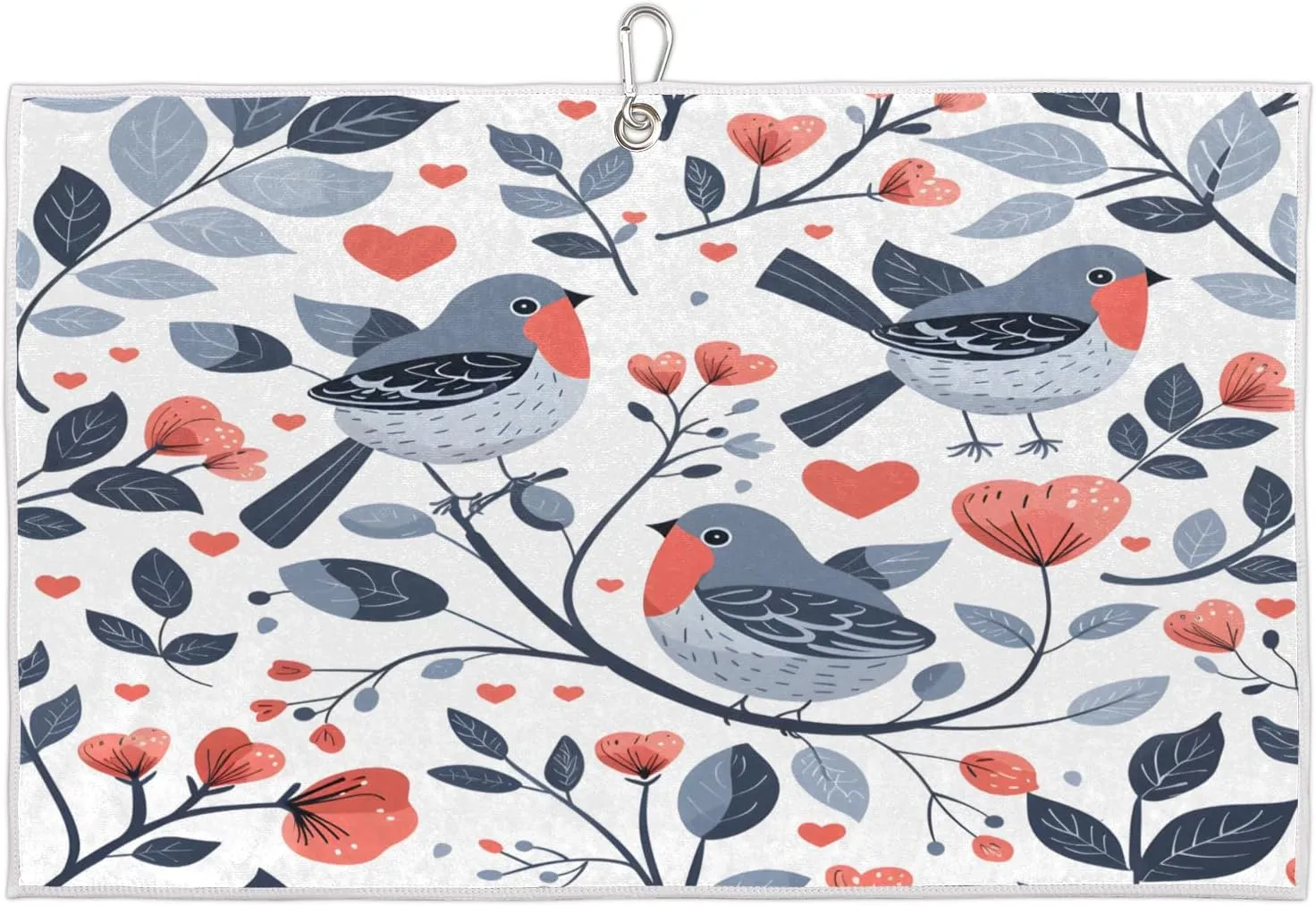 Love Branches Birds Golf Towel with Heavy Duty Carabiner Clip Quick Dry Ultra Absorbent Club Ball Cleaning Towel Golf Accessories for Men Women