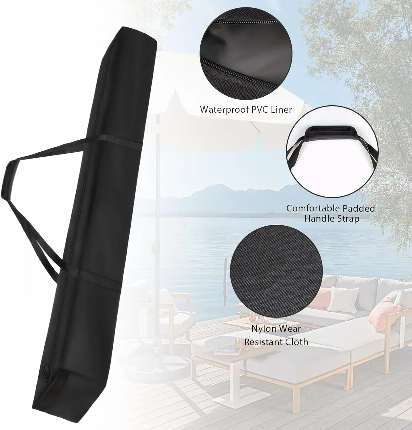 LUEXBOX 67 Inch Patio Umbrella Storage Bag for Outdoor, Nylon Beach Umbrella Folding Cover, Heavy Duty Zipper Travel Carrying Duffle Bag for Sports, Beach
