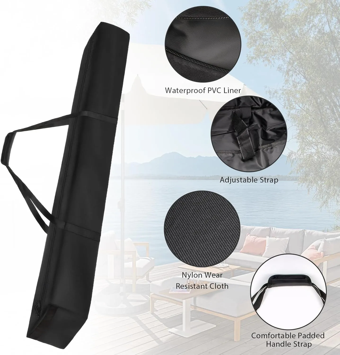 LUEXBOX 73 Inch Patio Umbrella Storage Bag for Outdoor, Nylon Beach Umbrella Folding Cover, Hammock Storage Bag, Heavy Duty Zipper Travel Carrying Duffle Bag for Sports, Beach