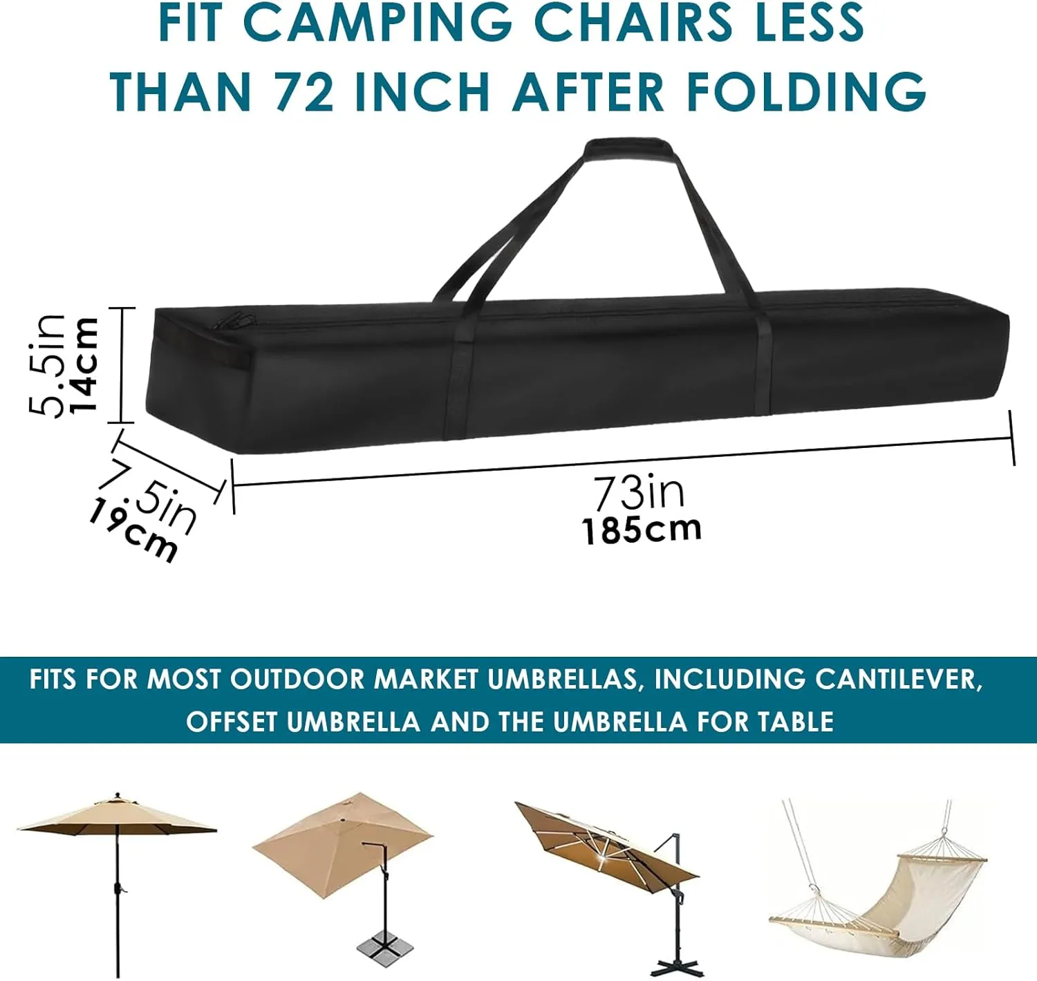LUEXBOX 73 Inch Patio Umbrella Storage Bag for Outdoor, Nylon Beach Umbrella Folding Cover, Hammock Storage Bag, Heavy Duty Zipper Travel Carrying Duffle Bag for Sports, Beach