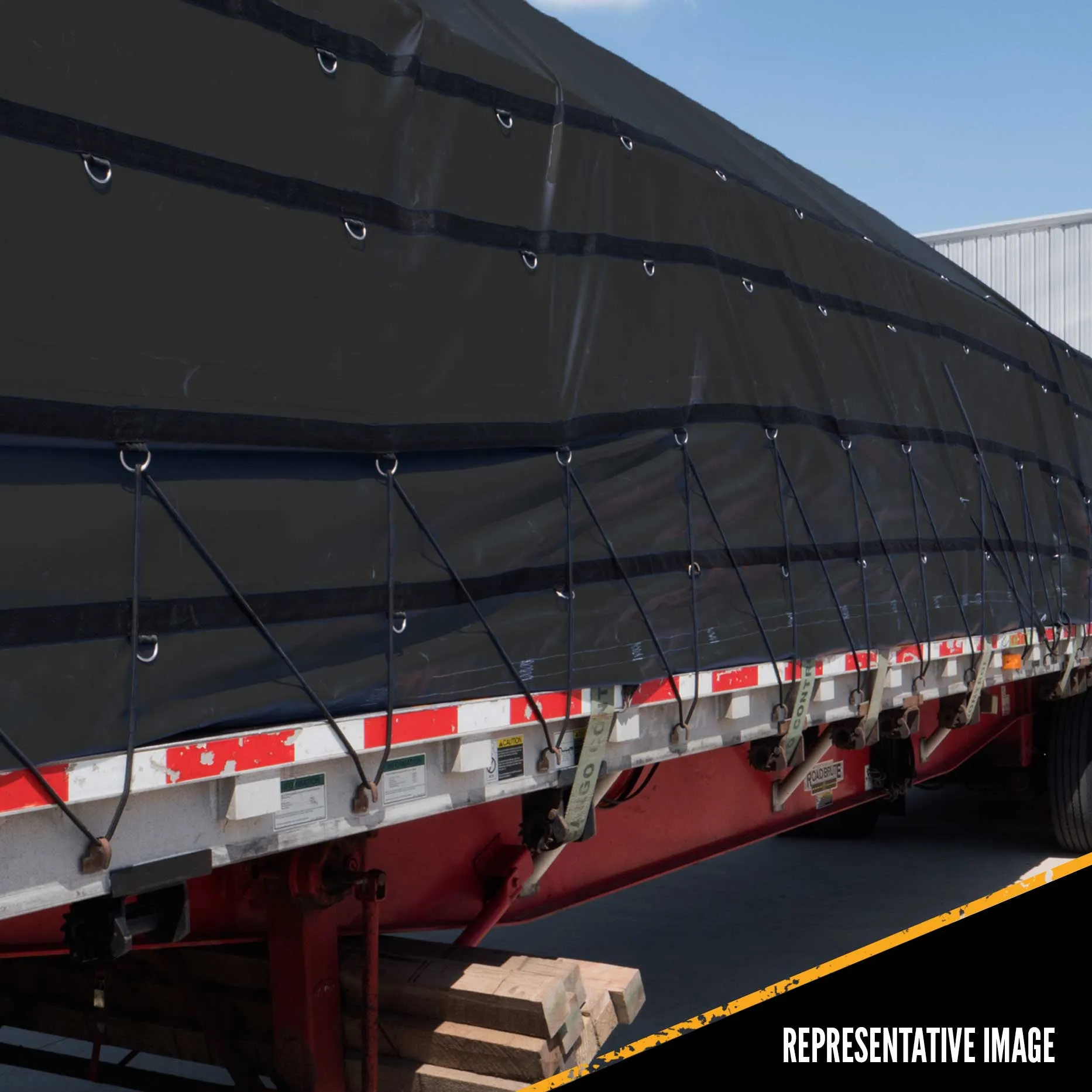 Lumber Tarp - 20' x 28' (6' Drop & Flap) - 14 oz./18 oz. Combo Black Tarp