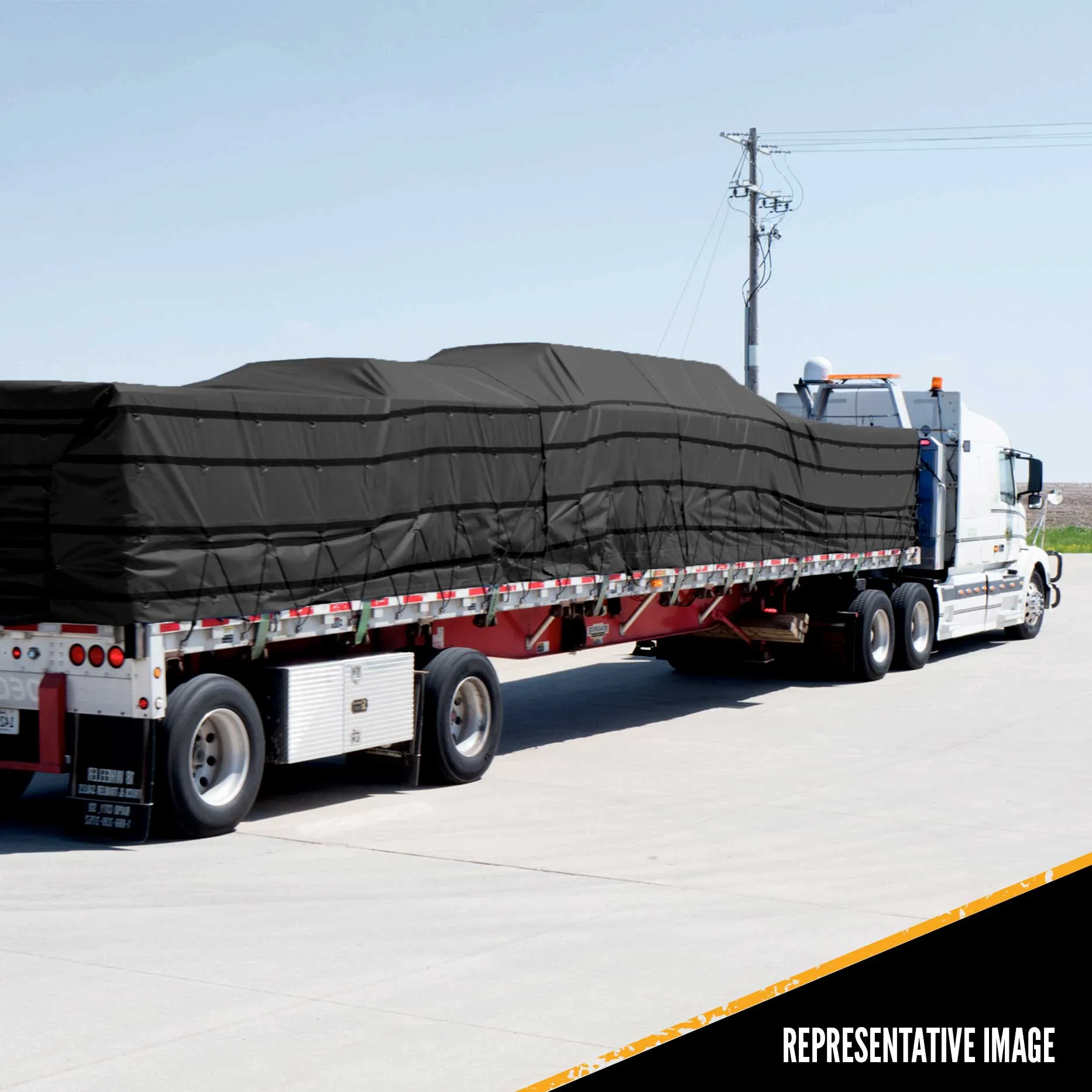 Lumber Tarp - 20' x 28' (6' Drop & Flap) - 14 oz./18 oz. Combo Black Tarp