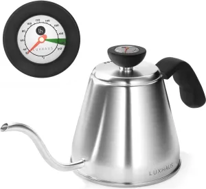 LuxHaus Pour Over Kettle - Gooseneck Kettle With Thermometer - Coffee and Tea Maker for Stovetop - 40oz