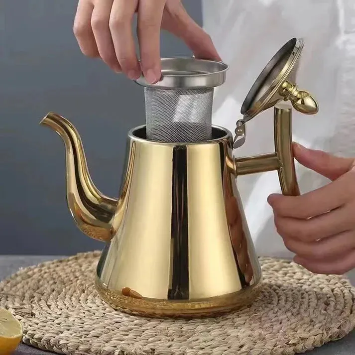 Luxury Stainless Steel Tea Pot Kettle with Strainer – 2 Liters