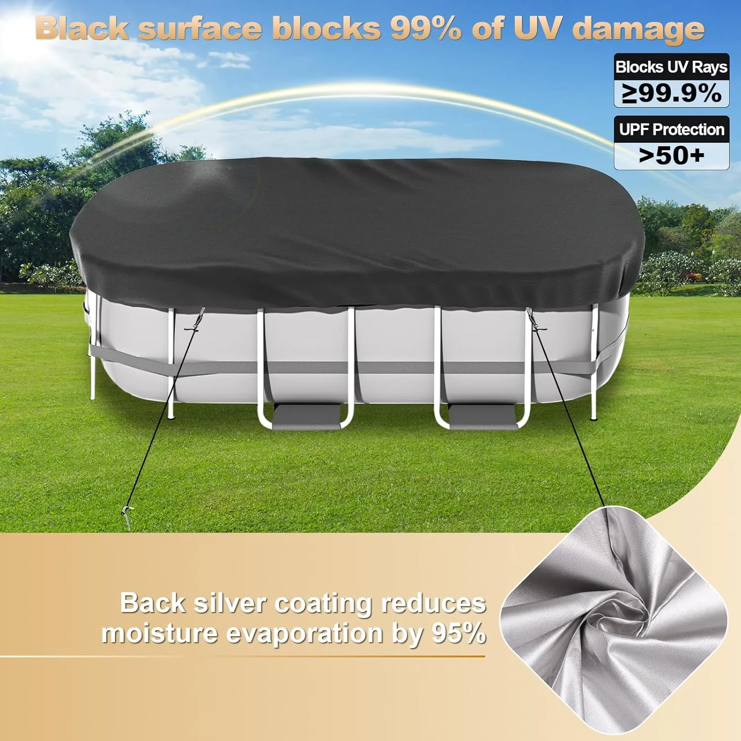 LXKCKJ Rectangular Pool Cover for above Ground Pools, Heavy Duty Winter Cover Ideal for Waterproof and Dustproof (9x18 FT, Black)