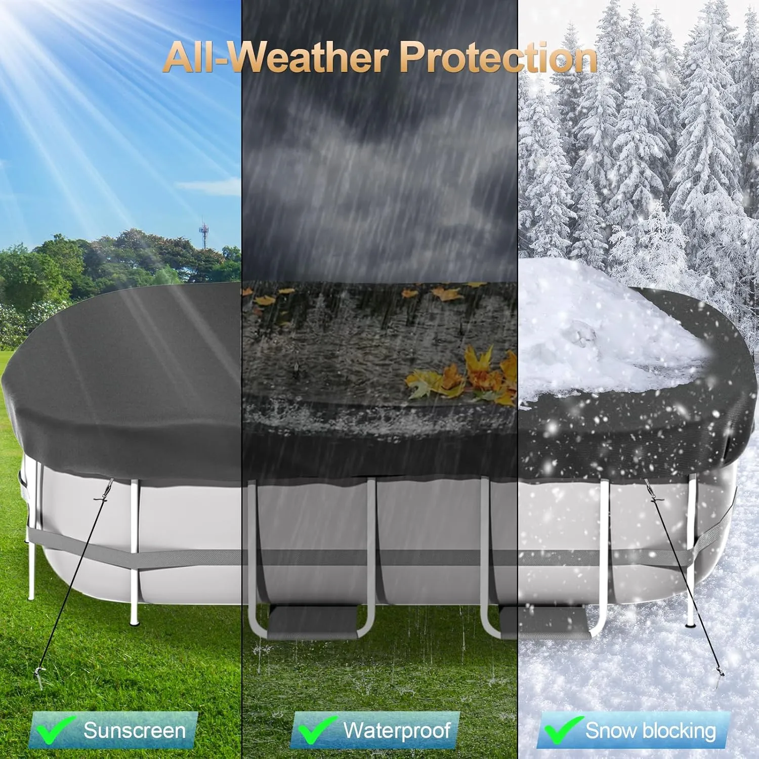 LXKCKJ Rectangular Pool Cover for above Ground Pools, Heavy Duty Winter Cover Ideal for Waterproof and Dustproof (9x18 FT, Black)