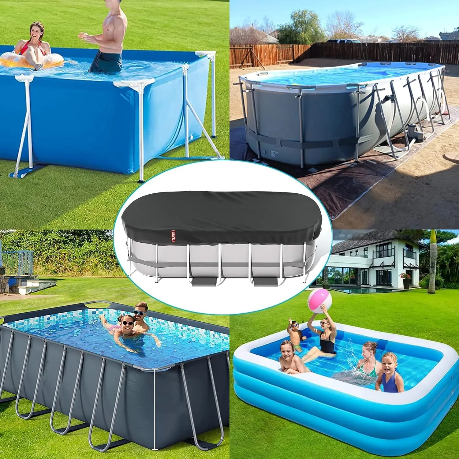 LXKCKJ Rectangular Pool Cover for above Ground Pools, Heavy Duty Winter Cover Ideal for Waterproof and Dustproof (9x18 FT, Black)