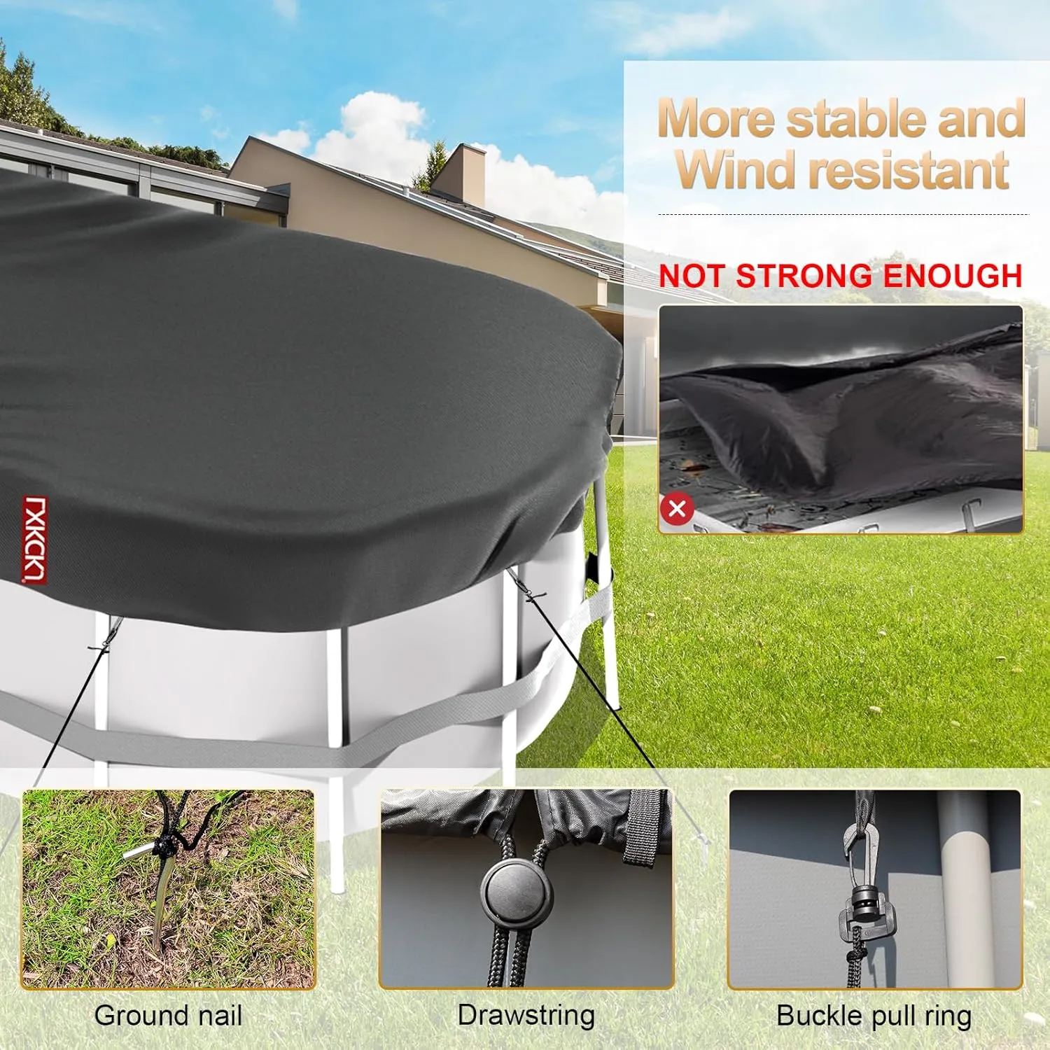 LXKCKJ Rectangular Pool Cover for above Ground Pools, Heavy Duty Winter Cover Ideal for Waterproof and Dustproof (9x18 FT, Black)