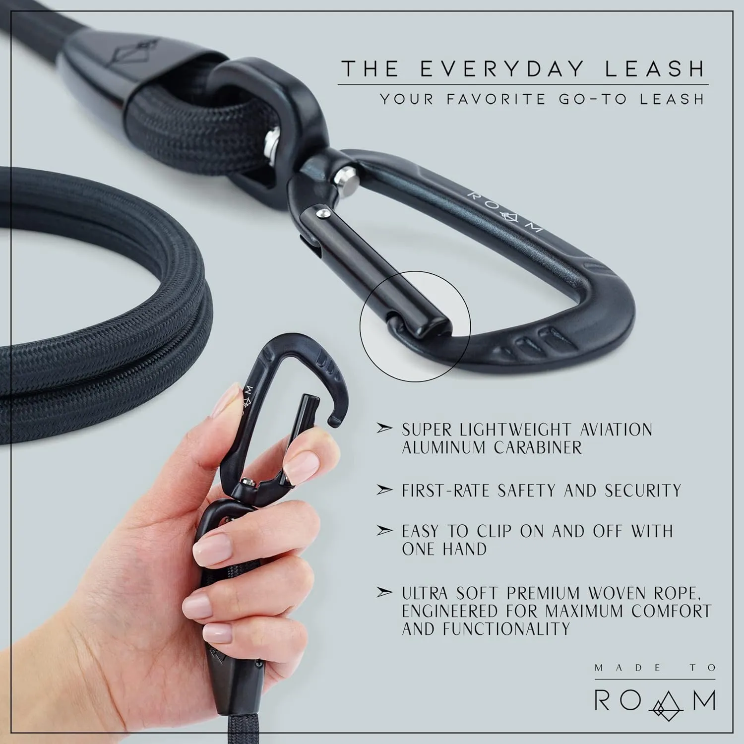 MADE TO ROAM Premium Everyday Leash - Ultra Soft Dog Leash with Aviation Aluminum Carabiner for Small, Medium, Large Dogs - Oregon Haze, 4ft (Metal Clamps)